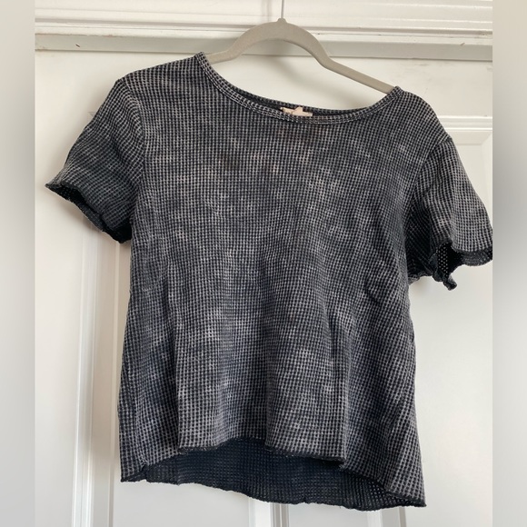 Bibi Size Small Black Acid Washed Waffle Knit Short Sleeve Crew Neck Shirt Top - Picture 1 of 4